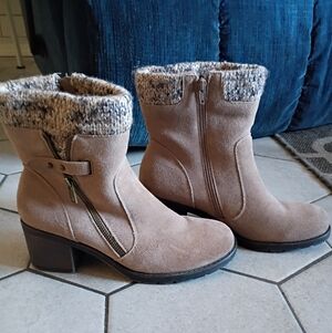 Faded Glory Taupe Suede Knit-Cuff Ankle Booties